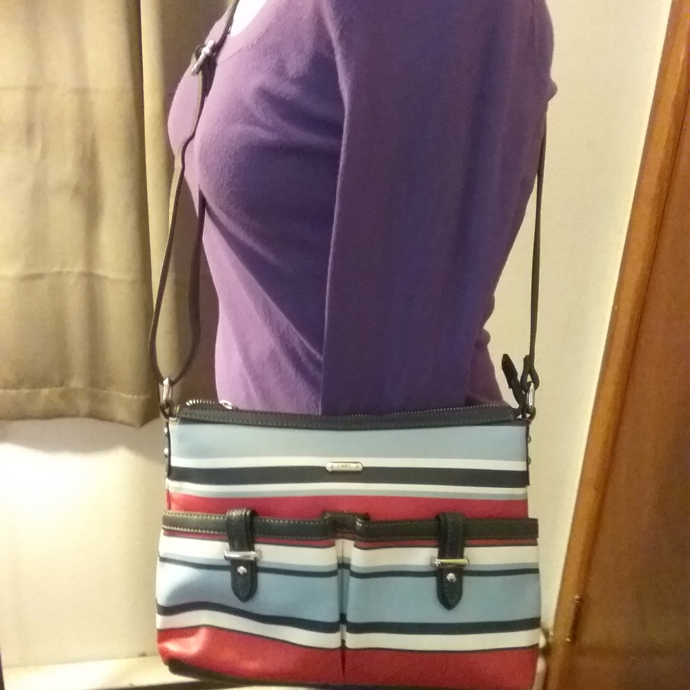 CHAPS Crossbody Bag Red White and Blue Stripes